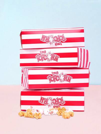 10pcs/20pcs/50pcs Red & White Striped Close Top Popcorn Boxes Popcorn Containers Cardboard Pop Corners Bags Individual Servings For Movie Night Supplies Popcorn Boxes Movie Night Popcorn Boxes