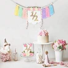 1pc/2pcs Baby 6 Months Birthday Party Decor | Handmade Wooden Bead Tassel Garland | Cute Floral Goose Birthday Hat | 1/2 Year Old Baby Girl Birthday Photo Props | Boho Style Party Decorations