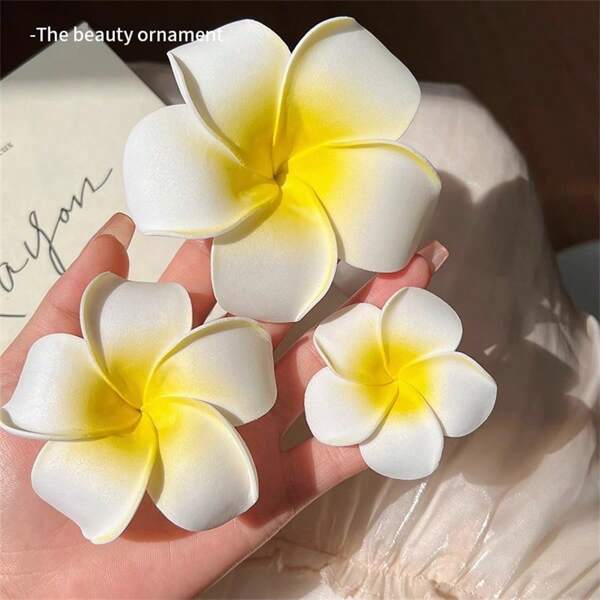 2pcs/Set Simulated Plumeria Hair Clips, Fashion Hair Accessories For Beach Holiday Photo Shoot, Elegant Decorative Clips For Clothing