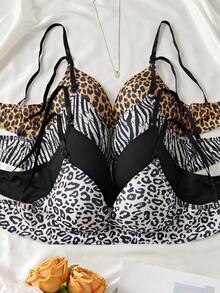 Bộ 4 áo ngực nữ họa tiết da báo, dây đeo điều chỉnh được, cúp ngực kiểu Pháp, thiết kế theo yêu cầu. - Nhiều màu - Xem 3