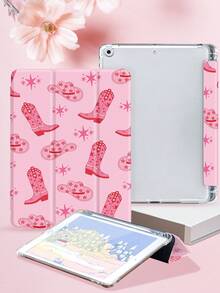 Pink Western Cowboy Pattern Tablet Case, Hat And Boot Pattern, Compatible With IPad 9.7/10.2/10.5/10.9/12.9/Pro 11, 10th Generation, Compatible With Samsung Galaxy Tab S6 Lite 10.4-Inch, Compatible With Kindle Paperwhite 12th Gen 2024, Kindle (11th Generation) 2022 Version, Soft Fall Protection, Smart Stand/Auto Wake/Sleep - Multicolor - View 4