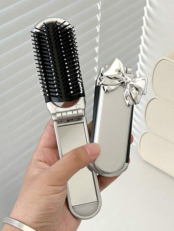 1 pieza Peine compacto portátil, con espejo de maquillaje de mano y bolsa de aire, peine plegable con espejo de maquillaje, peine de cojín de aire ideal para el uso diario y el cepillo de cabello de viaje, espejo especial de damas integrado con peine, cepillo de cabello