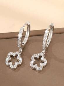 1 Pair Copper Encrusted Luxurious Hoop Earrings, Elegant Floral & Star Cutout Drop Earrings