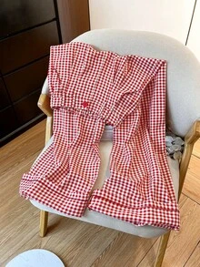 Plaid Print Elastic Waist Straight Leg Pants, Suitable For Office, Business, Vacation, Casual, Daily Wear, College, Travel, Spring/Summer New Arrival - Rose Red - View 4