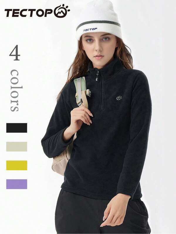 TECTOP Women Fleece Pullover Sweater, Long Sleeve Soft Lightweight Polar Classic Fit Quarter-Zip, Random Logo Shipped