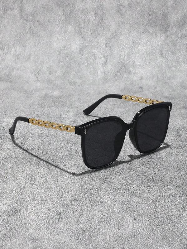 1 Pair Unisex Square Frame Chain Decoration Fashion Glasses, Fashionable Black Luxury Style Glasses Suitable For Beach, Daily Life, Vacation And Outdoor Travel