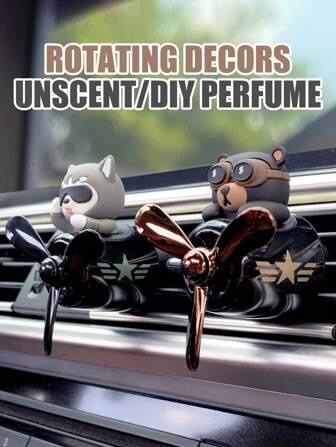 No Perfume DIY Fragrance Diffuser Rotation Car Ornaments Vent Clip Air Fresheners Wind Power Rotating Propeller Cool Fun Pilot Cartoon Bear Dog Husky Vehicle Air-Conditioning Airplane Plane Aircraft Decors Automotive Dashboard Fan Aroma Pendant Windmill Outlet Interior Accessories Decorations For Men Scent Flavor Fresh Smell