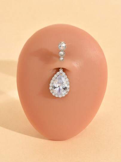 1pc Minimalist Rhinestone Water Drop Navel Piercing, Stylish Body Jewelry