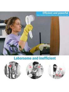 Gift For Mom, Handheld Power Cleaning Brush, Labor-Saving And Convenient. Comes With Five Interchangeable Brush Heads For Scrubbing Walls, Floors, Tiles, Bathtubs, Kitchens And Bathrooms - White - View 9