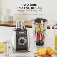 Feizsmile 1 pieza Licuadora silenciosa de 300W, procesador de alimentos, juguera, equipada con jarra de vidrio de 1.5L, vaso de plástico y taza moledora, diseño innovador y moderno, tres ajustes de velocidad, adecuada para hacer batidos, smoothies, jugos, fácil de limpiar, ¡un imprescindible para cocinas caseras casuales!