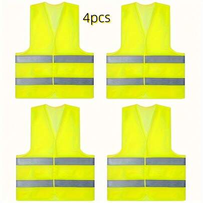 4 High Visibility Reflective Safety Vests, Suitable For Both Men And Women - Durable Blended Cotton, Can Improve Visibility On Construction Sites And Outdoor Activities, Used To Warn Others