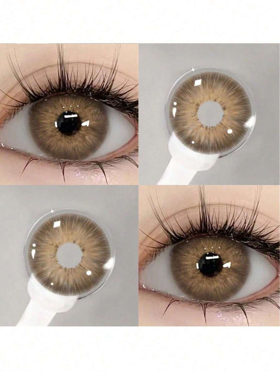 2 piezas de lentes de contacto cosméticas suaves de color marrón grisáceo, maquillaje de ojos de contacto de color, lentes desechables de belleza, accesorios ideales para Halloween, disfraces y eventos temáticos creativos. - K38-sUN KISS - Ver 1