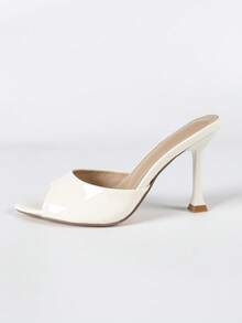 Dép cao gót thời trang nữ gợi cảm, phong cách Anh và Âu Mỹ, mũi nhọn kiểu Pháp thanh lịch, mũi tròn, thoải mái tối giản, màu sắc hài hòa, sơn mài bóng cao, đế vuông mỏng, nhẹ, bề mặt gương bóng, dễ đi lại, chất liệu màu trắng ấm áp, PU sáng, giày giao lưu xuân hè thu, giày đi chơi, dép xăng đan thanh lịch, công sở, màu trơn, công sở bóng, tiệc tùng ngoài trời - trắng - Xem 6