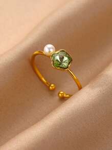 Anillos de acero inoxidable con pequeñas mariposas azules y flores, anillo de color dorado impermeable para mujeres, joyería de perlas falsas para boda, accesorios para vacaciones, regalo para mamá/mejores amigas/hija