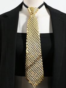 1pc Unisex Sequin Necktie, Minimalist Design, Versatile For Halloween Party And Occasions - Multicolor - View 5