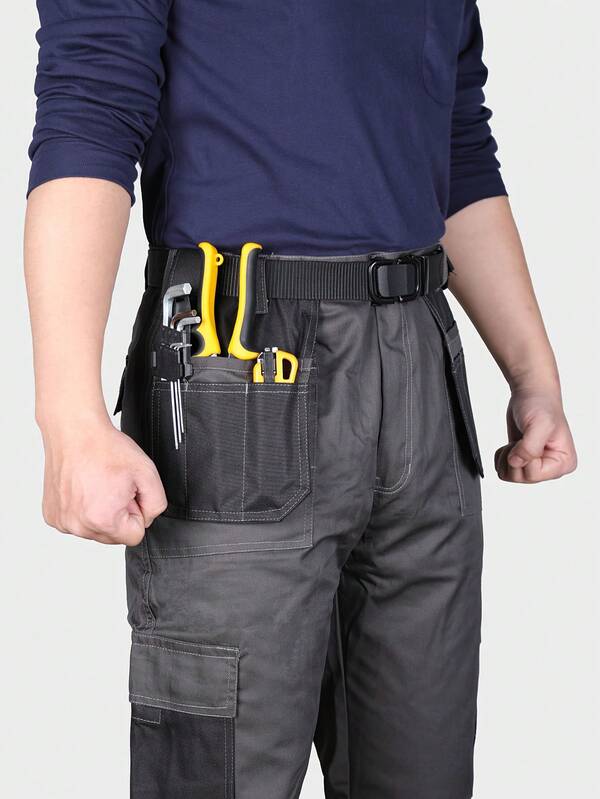Men's Knee Protection Cargo Pants, Durable Technical Workwear Pants, Suitable For Hiking And Casual Work In Construction Settings, Reinforced And Wear-Resistant Pants With Hanging Pockets. (No Belt)