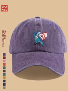 1 pieza Gorra de béisbol con estampado de moda, con diseño gráfico de la Estatua de la Libertad y la bandera de EE. UU., gorra de camionero negra transpirable y cómoda, sencilla corona suave de unicolor y visera curva, talla ajustable unisex para jóvenes y parejas, accesorio patriótico, estilo versátil para deportes al aire libre, escalada, pesca, cumpleaños, familia, Día de la Independencia, padres, artículo de estilo ideal