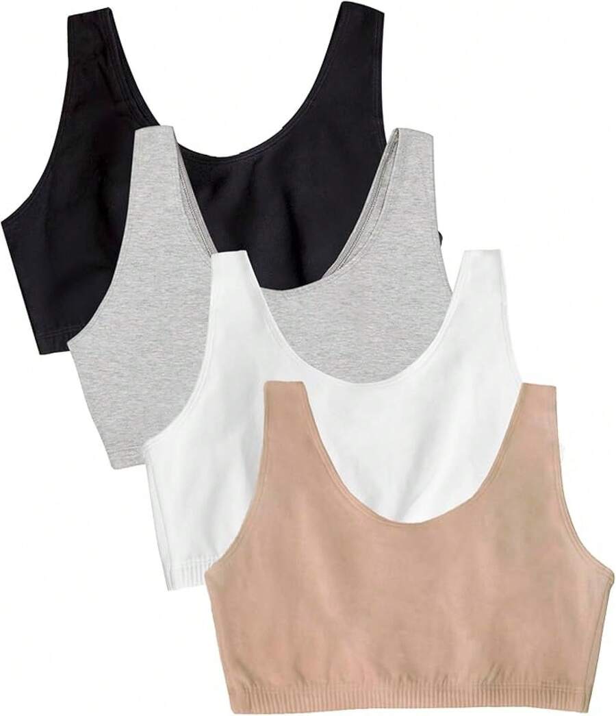 Women's Built Tank Style Sports Bra Value Pack Push Up Bras - Black/Heather Grey/Sand/White - View 1