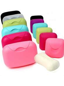 1 pièce Boîte à savon en plastique, boîte de rangement de savon de voyage avec couvercle, étui à savon portable, boîte de rangement de savon de couleur unie, boîte de rangement de savon avec égouttoir pour le voyage, le camping, la salle de sport, accessoires de salle de bain