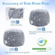 Kids Bean Bag Chair Turn Into Beanbag Bed, Unicorn Toddler Bean Chair For Girl Boy Sleeping, Lazy Children Sofa Couch With Filler, Convertible Child Floor Mattress, Glowing Grey Star - 芥末黃 - 查看 11