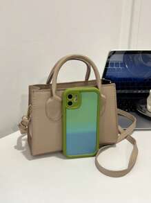 Bolso de Pu de Color Sólido Mini Bolso Cuadrado Informal para Viajar Al Aire Libre Bolso Bandolera de Moda Bolso Bandolera Pequeño de Color Caramelo Monedero Cuadrado de Doble Asa Brillante Bolsos con Cremallera para Mujer