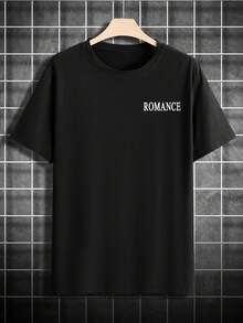 2025 T-shirt casual à manches courtes pour hommes avec motif lettres, col rond, tissu confortable, respirant et agréable pour l'été - Noir - Voir 3