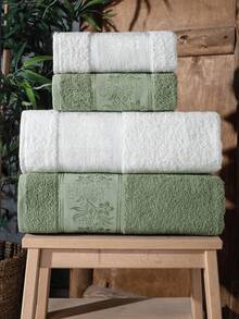 4 PCs Towel Set 2 Bath + 2 Hand Towels - Cotton Rich - Made In Turkey - Green - View 3