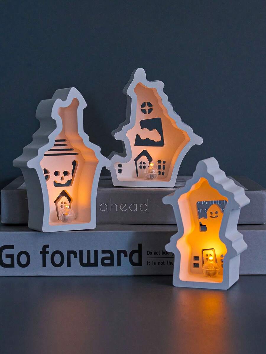 1 pieza Molde de silicona en 3D de una casa fantasma hueca de Halloween, molde de artesanía para hacer velas espeluznantes, decoración del hogar y la habitación mediante fundición de yeso o resina - Molde de silicona - Ver 1