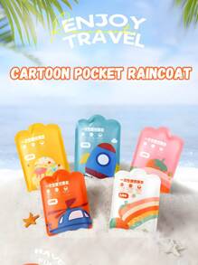 6pcs/1pc Children's Cartoon Creative Style Pocket Raincoat Set, Portable Long Thick Raincoat, Transparent And Portable Travel Outdoor Mountaineering Waterproof, Children's Camping And Hiking Accessories, Is An Ideal Choice For Giving Gifts To Children