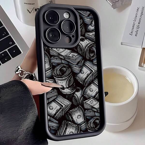 Etui na telefon Money 1 szt. z miękkim wzorem znaku dolara, minimalistyczny, ciemny styl, pełne pokrycie, konstrukcja odporna na upadki, kompatybilne z telefonami komórkowymi /Galaxy/OPPO/VIVO/Honor/Realme, wodoodporne, odporne na wstrząsy, odporne na zarysowania