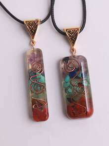 1 件 7 脉轮多色宝石铜线吊坠项链，树脂涂层天然宝石，男女皆宜的精神瑜伽疗愈珠宝 - 項鍊 - 查看 3