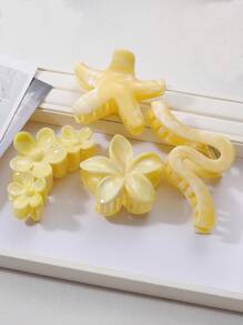 4 pezzi/1 pezzo Fermagli per capelli in acrilico giallo a forma di stella marina e margherita di grandi dimensioni, stile vacanziero versatile e minimalista, accessori per capelli adatti all'uso quotidiano, fermagli per capelli, morsetti per capelli, pinze per capelli, fermagli per catturare i capelli