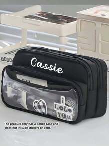 Personalized Large Capacity Pencil Case - Durable PVC Stationery Bag, Transparent Design, Customizable Name. This Stationery Organizer Is Suitable For School, Office And Travel Use, A Fashionable Zipper Pouch That Can Be Used As A Pencil Case Or Cosmetic Bag.