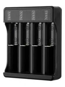 Cargador De Baterías Li-ion 4 Ranuras 3.7V 4.2V Para 18650 18500 14500 16340 10440 16650 18350 Con Chip Inteligente Protección Contra Inversión Sobrecarga Control Independiente Indicador LED Entrada 5V USB Salida 4.2V 1A Con Cable Type-C - Negro - Ver 8