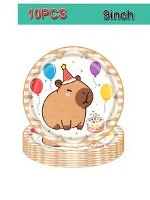 10 PCS Capybara Birthday Party Decorations, Capybara Themed Party Tableware, Including 7 "/9" Plates, 9 OZ Cups, Napkins, Suitable For Birthday Parties, Friends Dinner, Barbecue, Outdoor Picnic,Shower - Multicolor - View 11