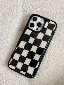 Check Pattern1pc Black & White Geometric Matte Anti-Scratch Epoxy Resin PC Hard Phone Case, Shockproof Cover, Compatible With Iphone 16 Pro Max/14/13/15 Plus/16, Galaxy S25 Ultra/S25+/S25e/S24 FE/S24 Plus, Mate 70 Pro/60 Pro, PURA 70 Pro/PURA 70 Ultra, Mi 14 Ultra/Mi 15 Pro, Birthday Gift For Friends