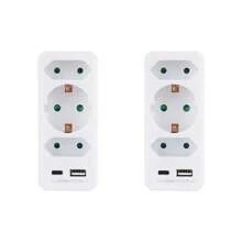 CILIA 1/2 Pcs 5-In-1 Multi Outlet Adapter Extender With USB,Type-C And 3 European Socket - European Converter For Home, Office,Travel,White