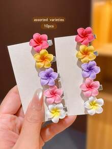 10pcs Random Color Flower Style Hair Clips, Sweet Style Hair Accessories For Girls - Multicolor - View 4