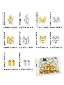 100件套优雅金色金属发饰，适用于编发 - 可调节发圈和发夹，精致设计，纯色 - 复古风格装饰，男女通用，适用于脏辫和扭辫，包括爪夹、发夹、发卡、发卡、发爪、学生用品、发饰、发夹 - 金+銀 - 查看 7