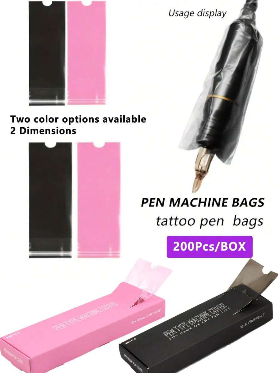 200pcs Tattoo Pen Covers, Tattoo Machine Pen Sleeves, Disposable Dustproof Protection Bags For Tattoo Pen Sleeves Tattoo Supplies
