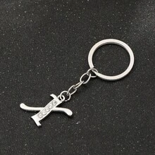 1pc Men's Creative 26 English Alphabet Rhinestone Keychain, Minimalist Car Key Chain, Holiday Party Gift - Silver - View 33