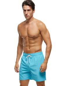 Men's Summer Swimming Trunks Quick Dry Beach Shorts With Zipper Pockets And Mesh Lining - 藍色 - 查看 1