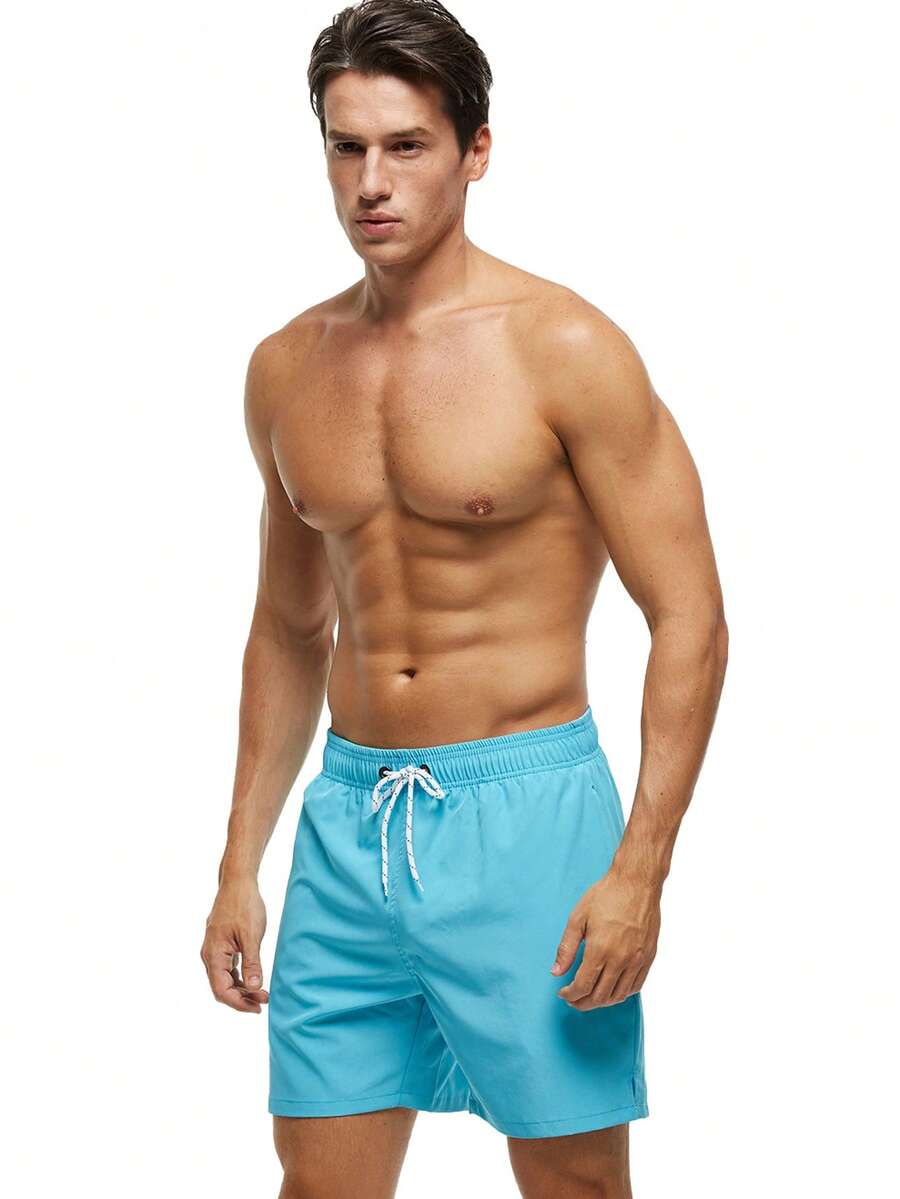 Men's Summer Swimming Trunks Quick Dry Beach Shorts With Zipper Pockets And Mesh Lining - 藍色 - 查看 1