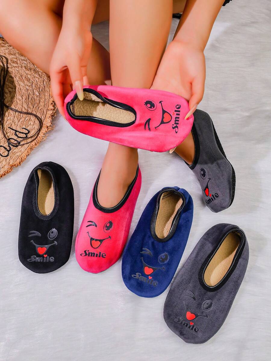 女士可爱脸部设计室内拖鞋，透气高弹地板鞋，适合居家、沙滩、户外、瑜伽 - 粉色 - 查看 1