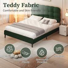 Upholstered Platform Bed Frame With Headboard, Boucle Upholstered Bed Frame With Strong Wooden Slats Support, Two Bed Forms Design, Bedroom Furniture, No Boxing Spring Needed, Easy Assembly - 綠色 - 查看 2