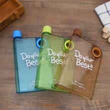 1pc Flat Water Bottle,380ml Portable Plastic Transparent Water Bottle A5 Plastic Memo Paper Travel Flask For School Activity Outdoor Gym Cycling Hiking