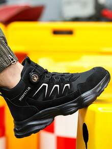 1 双轻质钢头男式工作靴 EVA 鞋底工业鞋工作靴，防滑防刺穿，徒步户外工作建筑，黑色钢头鞋，仓库，登山鞋，工厂，男靴 - 黑色 - 查看 3