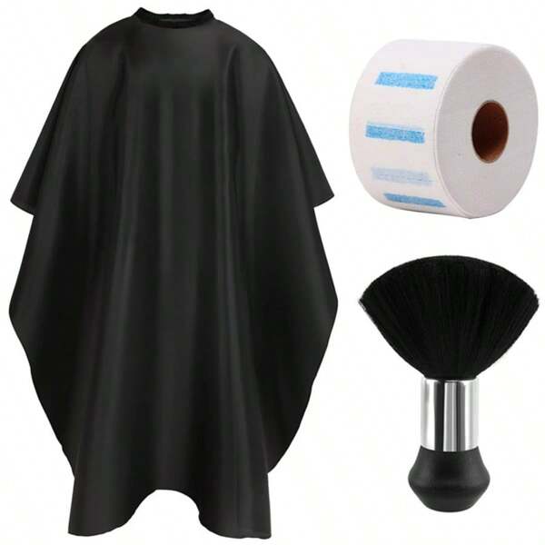 Cape de coiffure pour hommes, femmes et enfants avec brosse à poussière de cou et papier de cou jetable pour barbier. Accessoires professionnels de barbier, fournitures de nettoyage pour salon de coiffure, coupe de cheveux, coiffure, rentrée scolaire, voyages, vacances, accessoires pour cheveux pour femmes