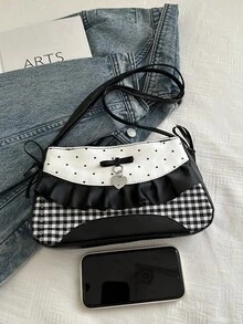 新款时尚女士腋下包，休闲法棍包 - 黑色 - 查看 5