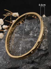 1 chiếc vòng tay thép không gỉ mạ vàng 18K đính đá Cubic Zirconia, cao cấp, thời trang, phụ kiện đa năng dành cho nữ, thích hợp đeo hàng ngày, dự tiệc, làm quà tặng cho bạn gái/vợ - Vàng - Xem 5